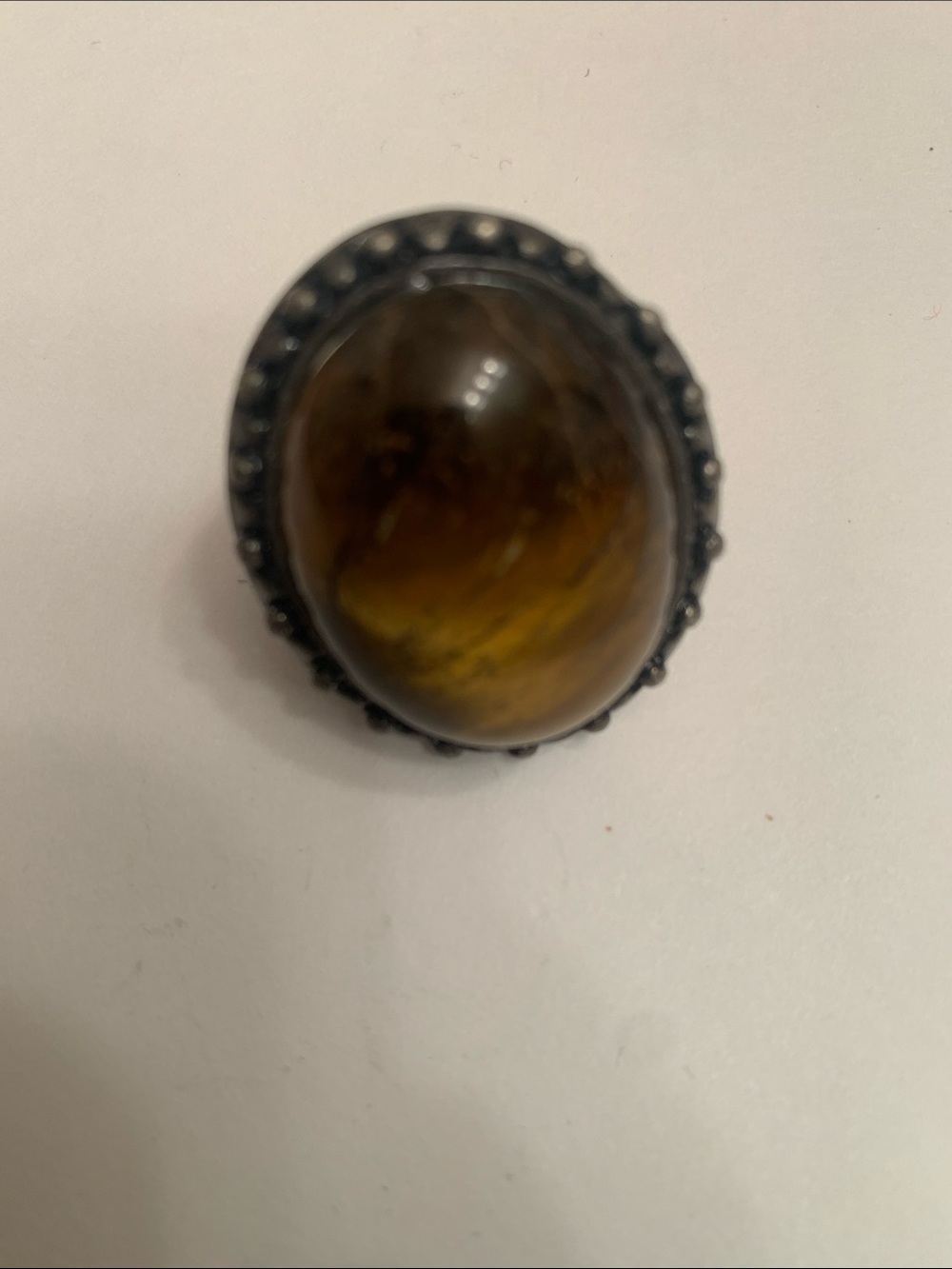 Vintage Tiger’s Eye Statement Ring – Ornate Filigree Band